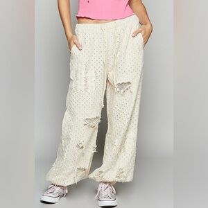 POL “ Petal Patch “ Twill Denim Jogger Pants | Ivory